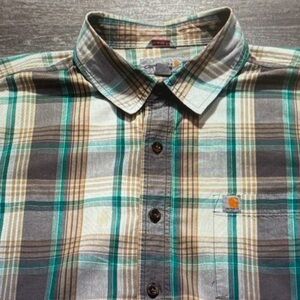 Carhartt Men's Green and Gray Plaid Button Down Shirt